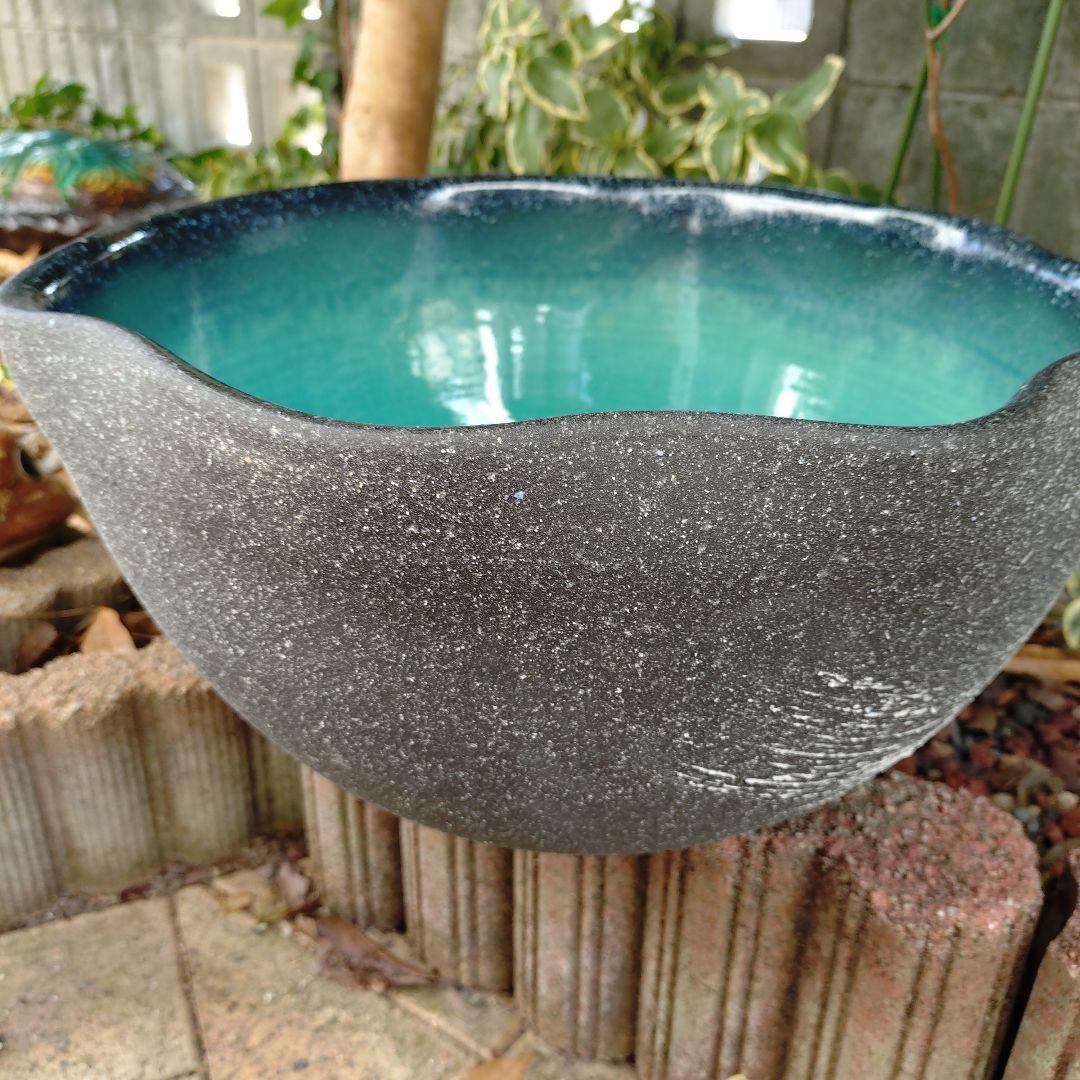 信楽焼　陶器　めだか鉢　睡蓮鉢　グリーン(大)37cm