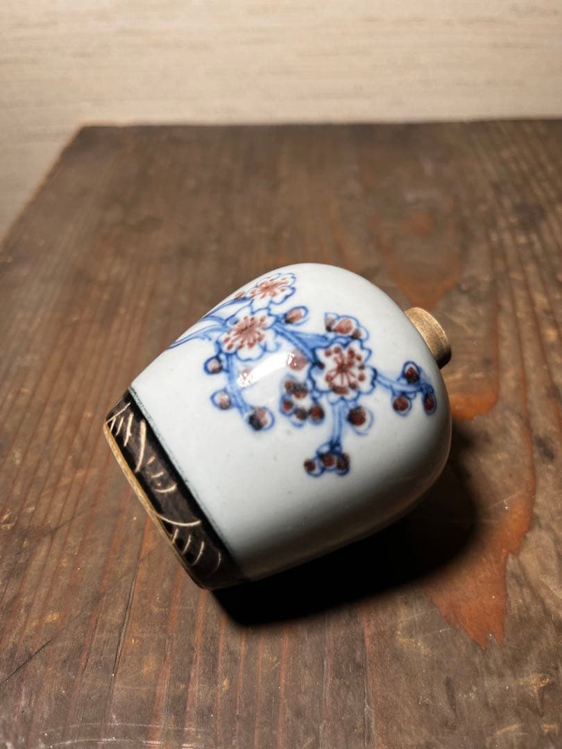 清　釉里紅花文小壷　骨董品