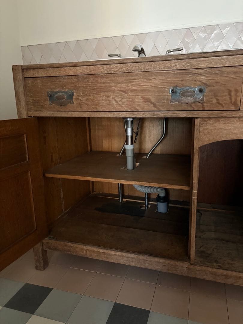 フレンチシャビーアンティーク 木製洗面台 陶器製洗面ボウル付き