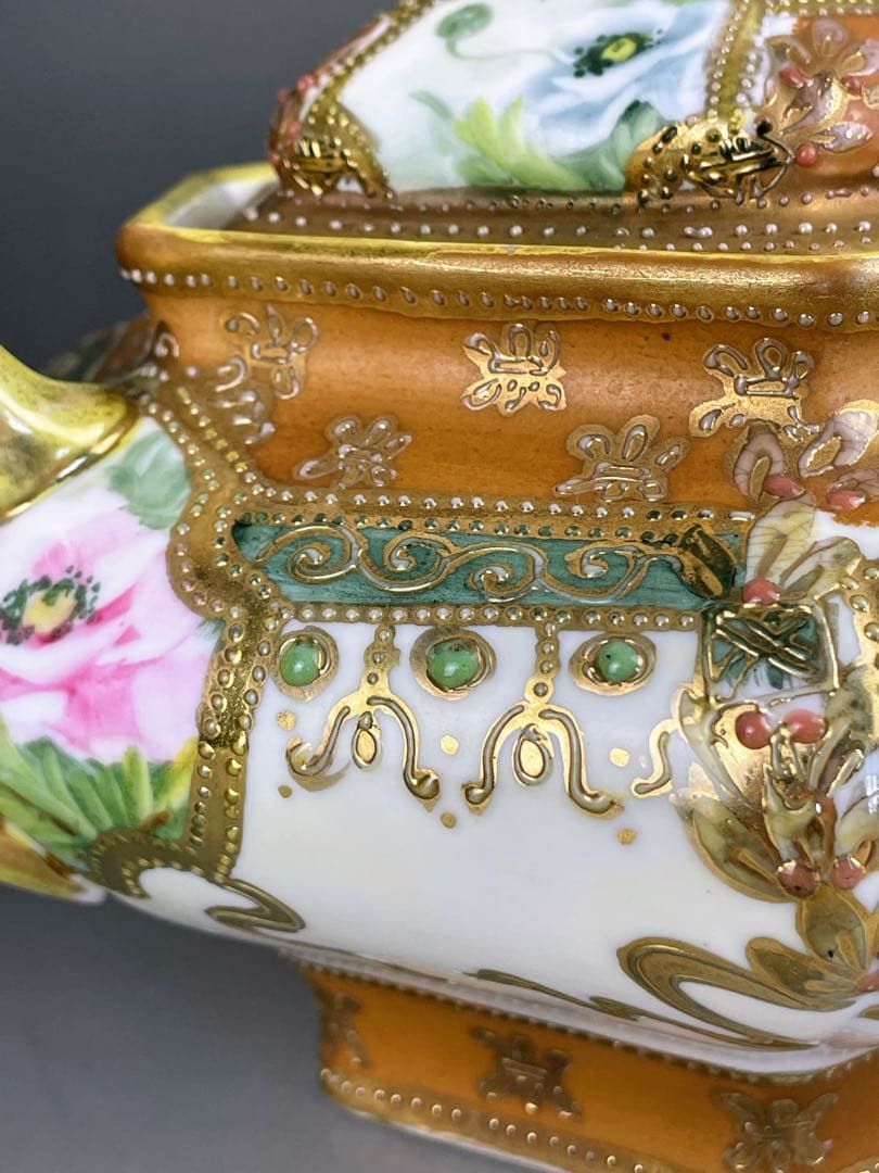 【希少】オールドノリタケ 約２４cm ポピー紋ジュエル付 ビスケットジャー