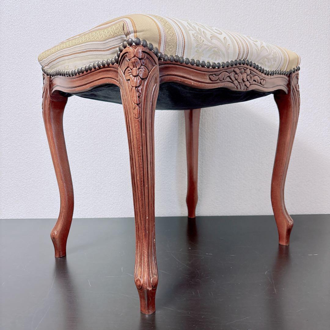 アンティーク調 猫脚スツール 彫刻 椅子 ロココ調 ローラアシュレイ風 姫家具