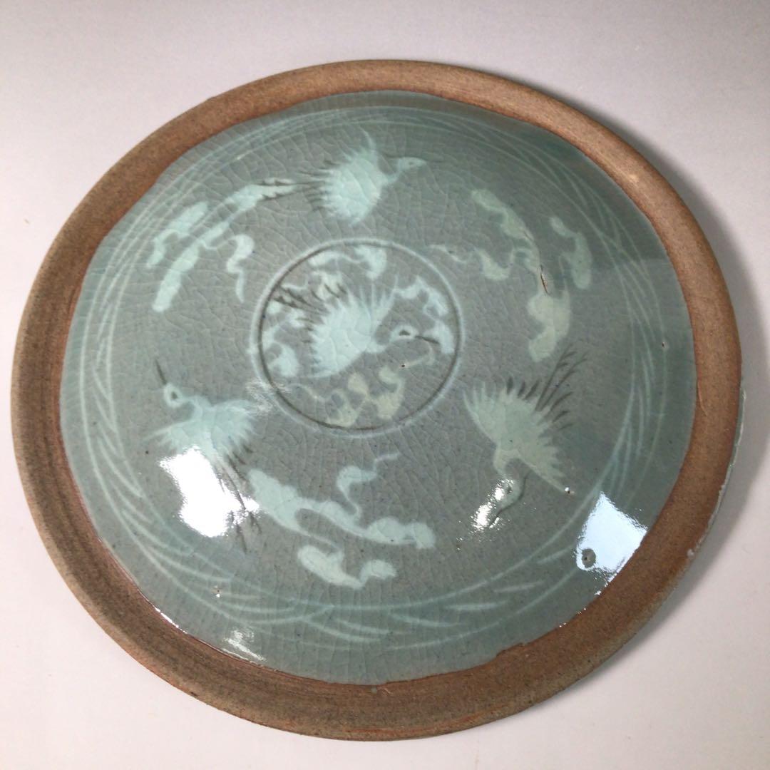 Ｒ９４１　皆具　『李貞夏造』『象嵌雲鶴文』『高麗青磁皆具』　共箱　茶道具