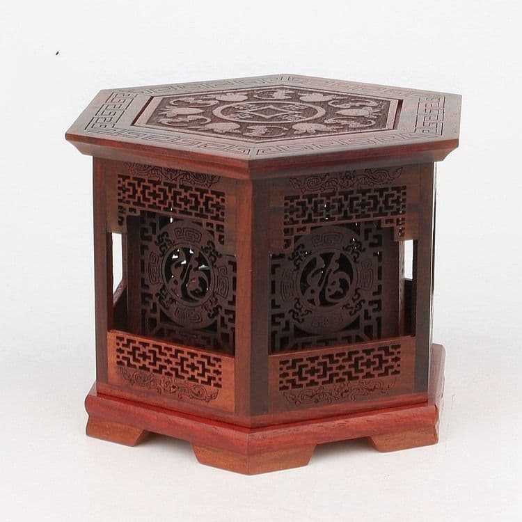 紅酸枝二重透彫り紅木盤香炉 香盒 薫香炉 沈香 檀香 工芸品 美術品 置物