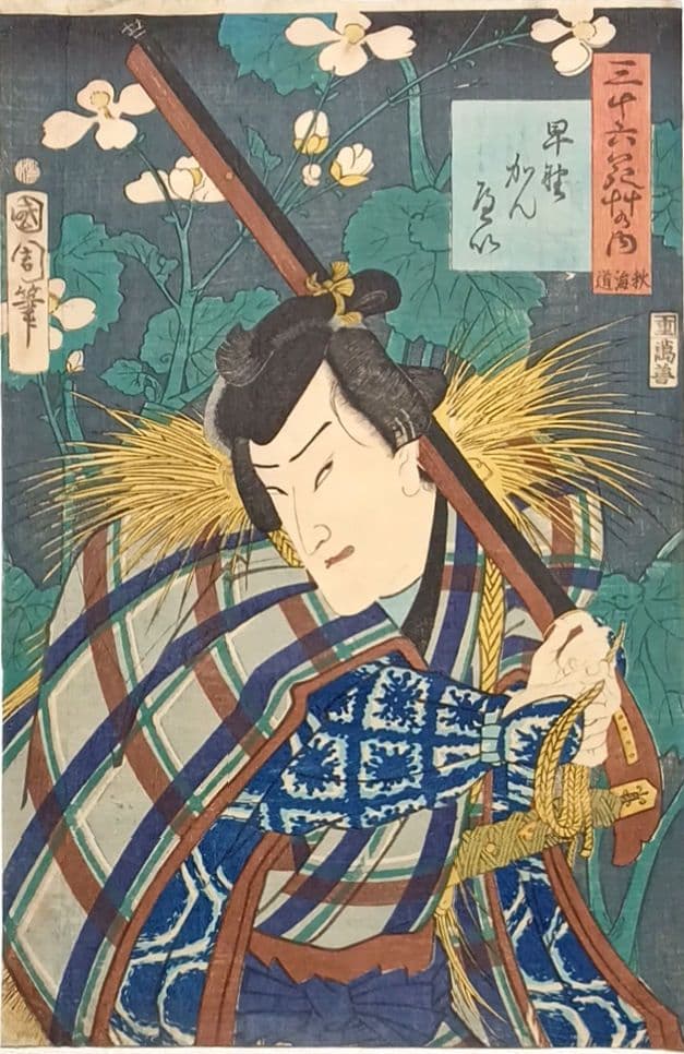 浮世絵版画、三十六花艸の内（秋海道) 豊原国周画、慶応2年（1866)出版
