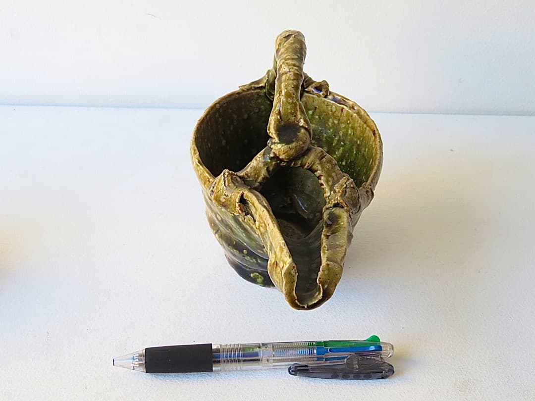 【値下】希少作★中島勝乃利『織部 手付片口』【師：鯉江良二】