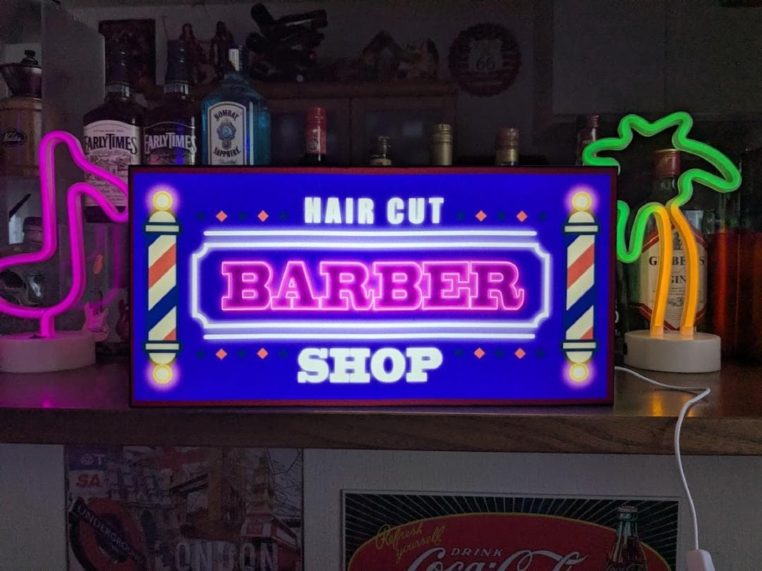 【Lサイズ】バーバー ヘアーサロン 散髪 床屋 看板 置物 雑貨 ライトBOX