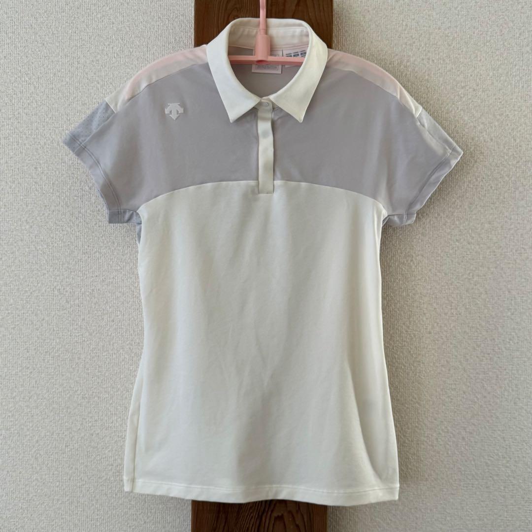 DESCENTE デサントゴルフ ポロシャツ ホワイト/グレー の バイカラー