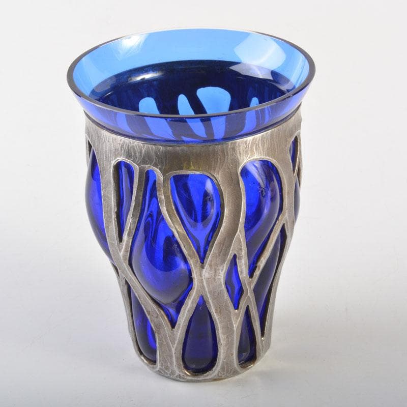 アンティーク　工芸ガラス　倉敷ガラス　小谷真三　銀巻花瓶　C　6718