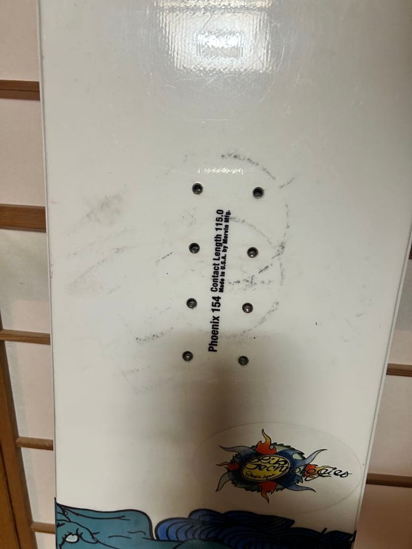 154センチホワイト スノーボード 波と魚デザイン