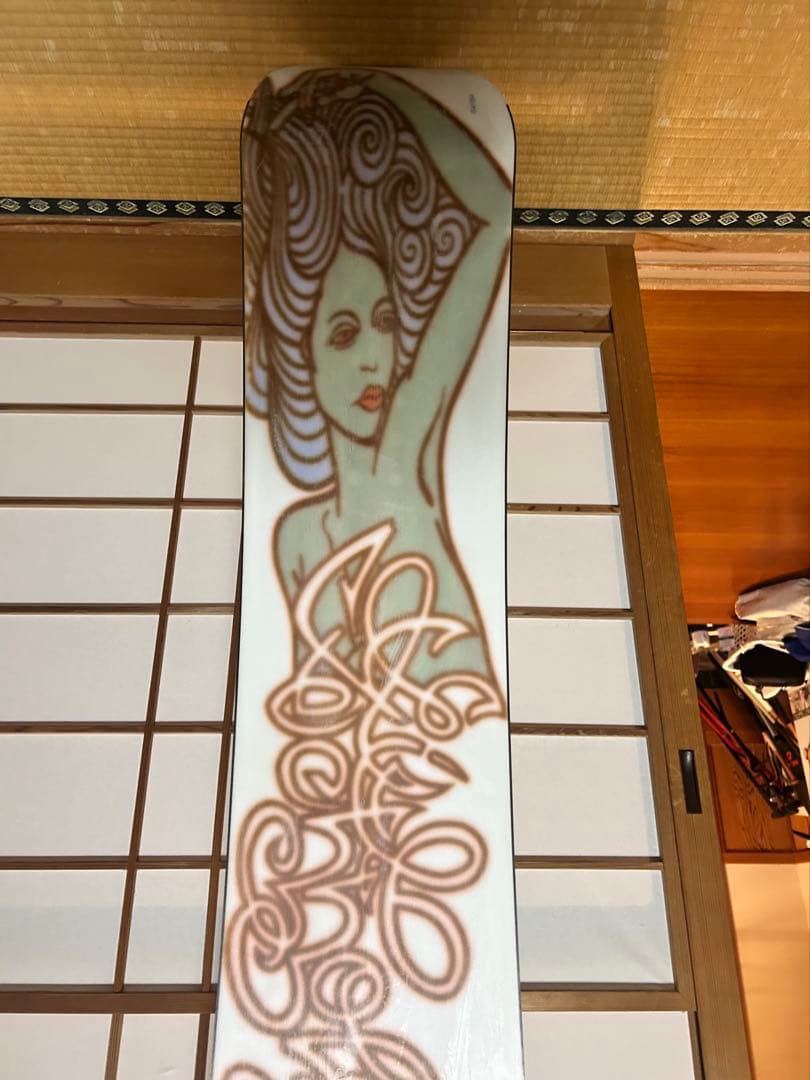 154センチホワイト スノーボード 波と魚デザイン