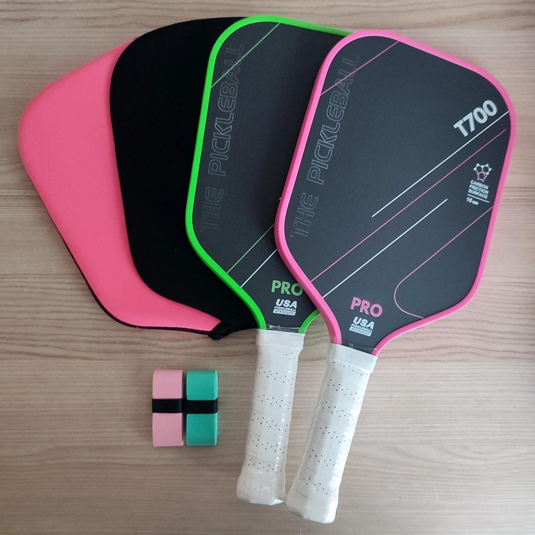 2個セット ピックルボール パドル T700生カーボン ピンク 緑色 カバー付き