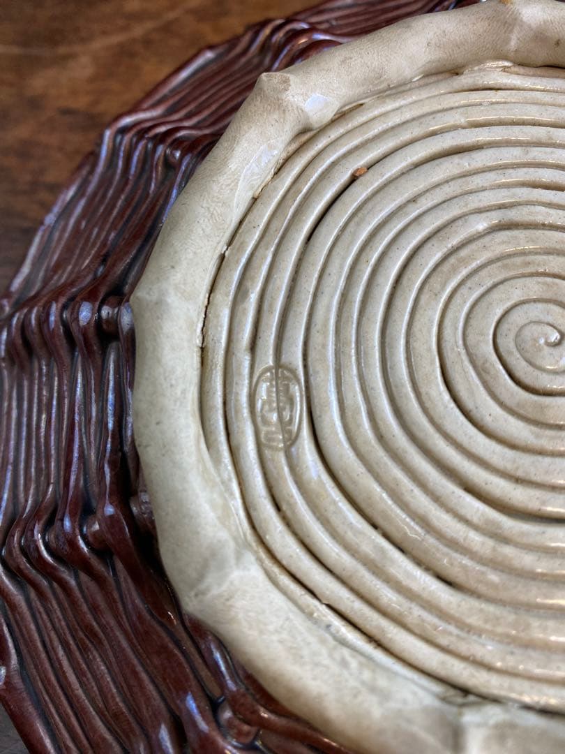 萬古焼陶器皿　日本陶磁器　工芸品　骨董品　美術品　置物　お皿　食器