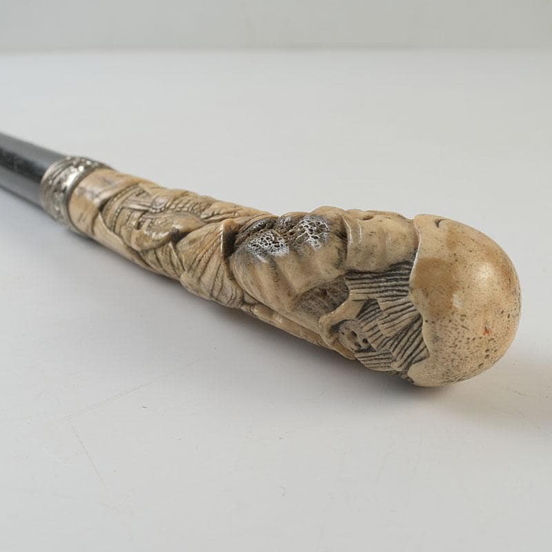 中国　獣骨彫刻　人物文　杖　長さ約93㎝　D　R9135H