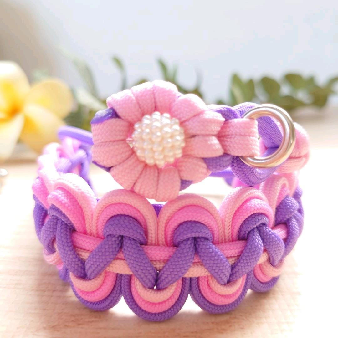 パラコードリード＆パラコード首輪　ハーフチョーク　大きめパールビーズ　№041