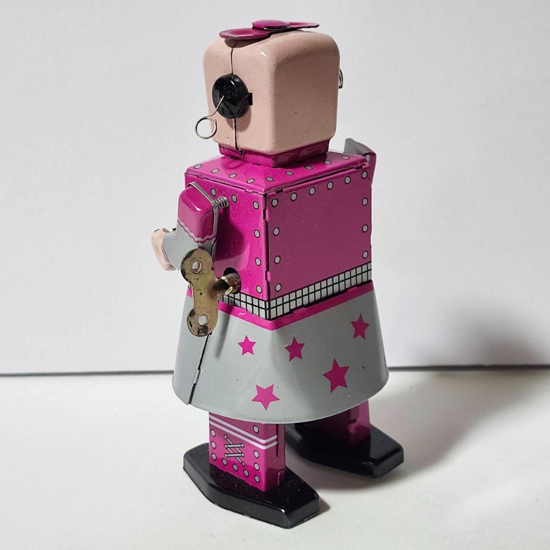 ブリキ ロボット ネジ巻き 女の子デザイン 昭和レトロ