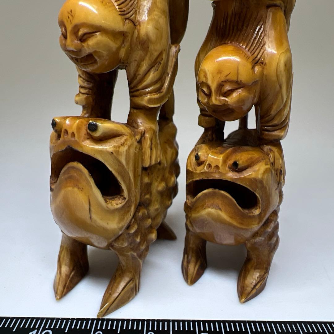 極上ガマ仙人置物一対　116g、高約11.5/10.5㎝　東Y8-0106☆2F