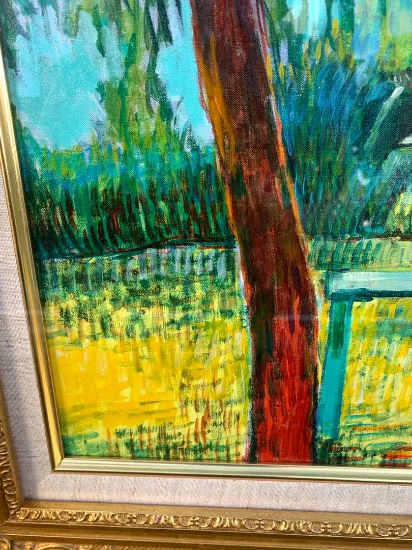 馬の油彩画 12号　深澤孝哉　題　馬のいる風景（ロンシャン）