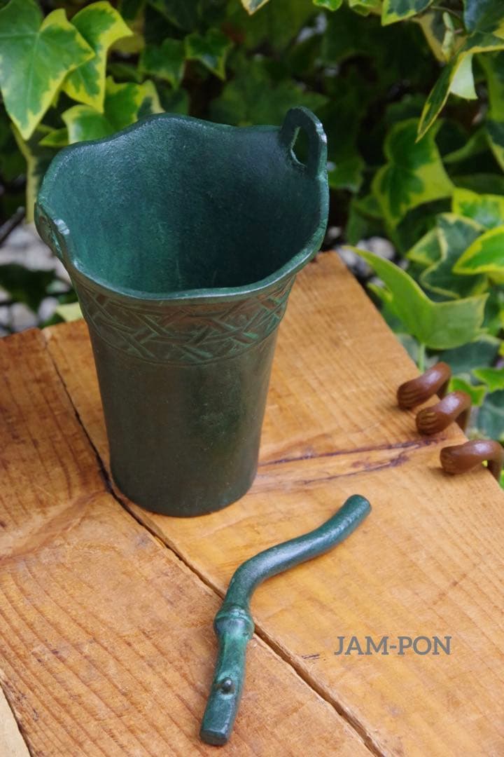 【長期保管品/当時物昭和レトロ】南部鉄器(鋳鉄/鋳物) 吊るし花器/猿手3本付き