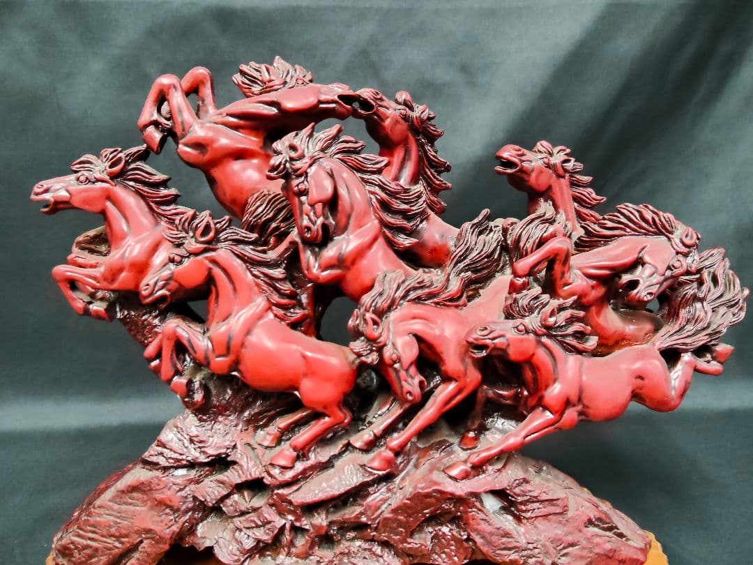 ​【重さ6.4kg】馬 置物 九馬 疾走馬 金属製 縁起物 オブジェ