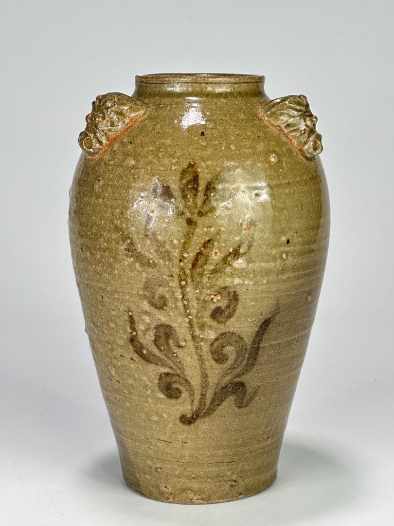 韓国美術　高麗～李朝時代　青磁　鉄絵唐草文　三獣頭壺　花瓶　時代物　古物