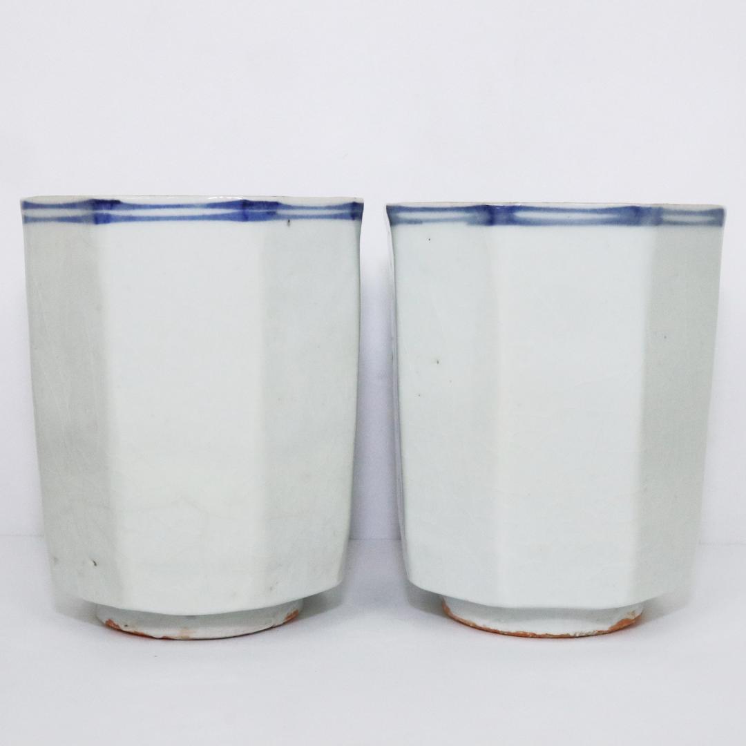 永楽保全 造 河濱支流印 八角火入 一対　染付　茶道具