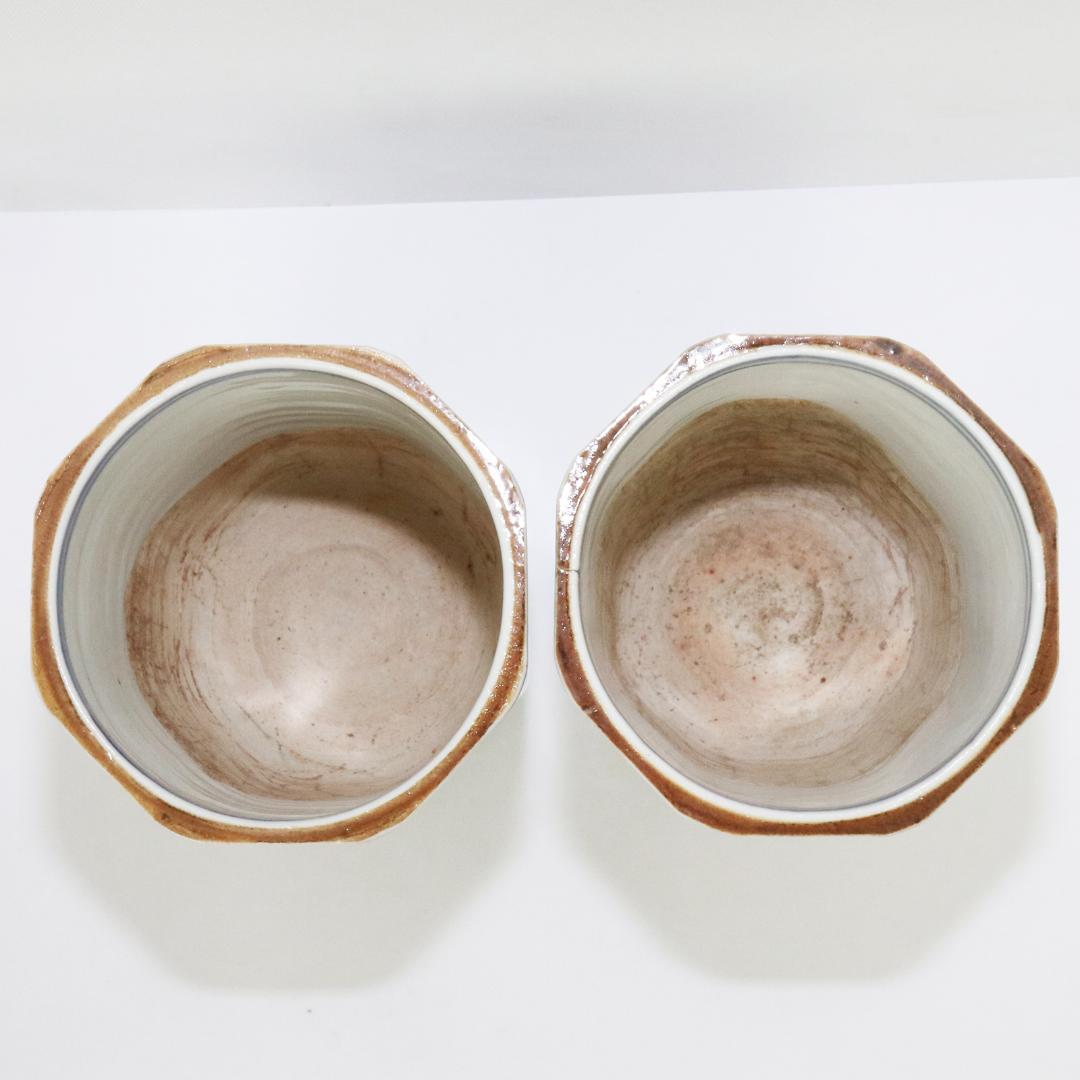 永楽保全 造 河濱支流印 八角火入 一対　染付　茶道具