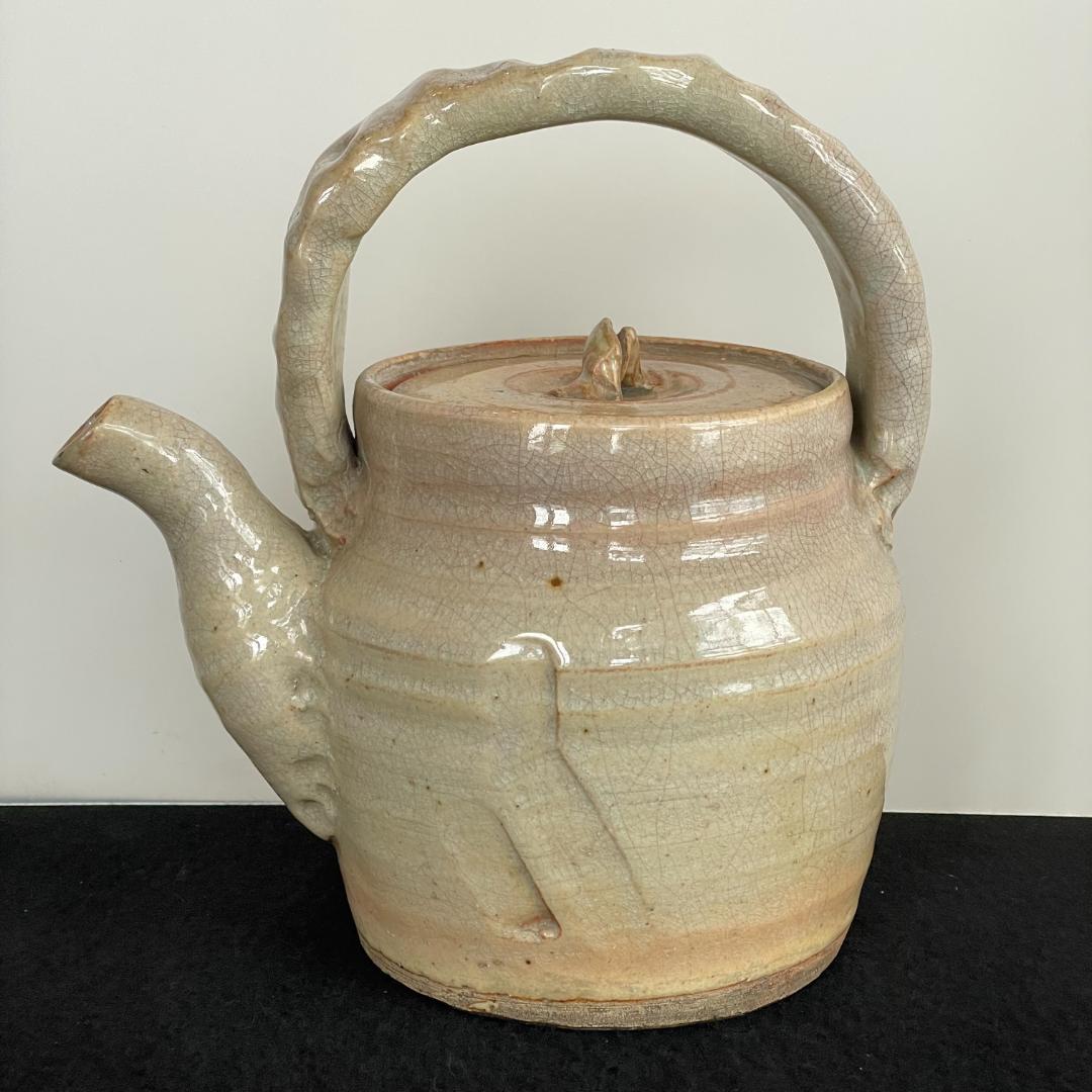 人間国宝 十代 三輪休雪 休和 萩焼 急須 特大 瓶子 土瓶 手付 茶道具 共箱