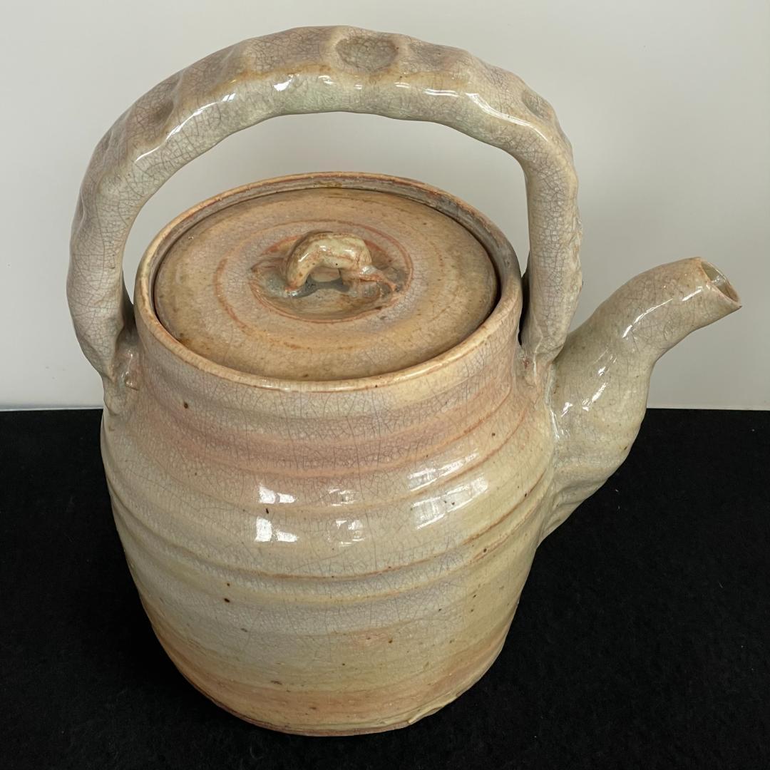 人間国宝 十代 三輪休雪 休和 萩焼 急須 特大 瓶子 土瓶 手付 茶道具 共箱