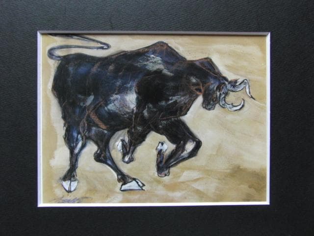 安藤岬、【牛】、希少な額装用画集より、新品額装付、状態良好