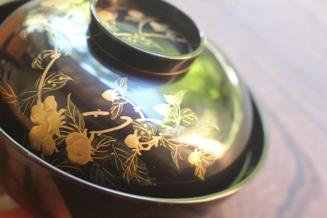 ばら売り可！上質黒漆に極上絵替草花蒔絵のお椀6点（検輪島塗蒔絵椀懐石椀