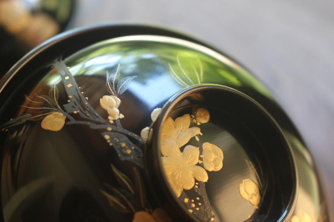 ばら売り可！上質黒漆に極上絵替草花蒔絵のお椀6点（検輪島塗蒔絵椀懐石椀