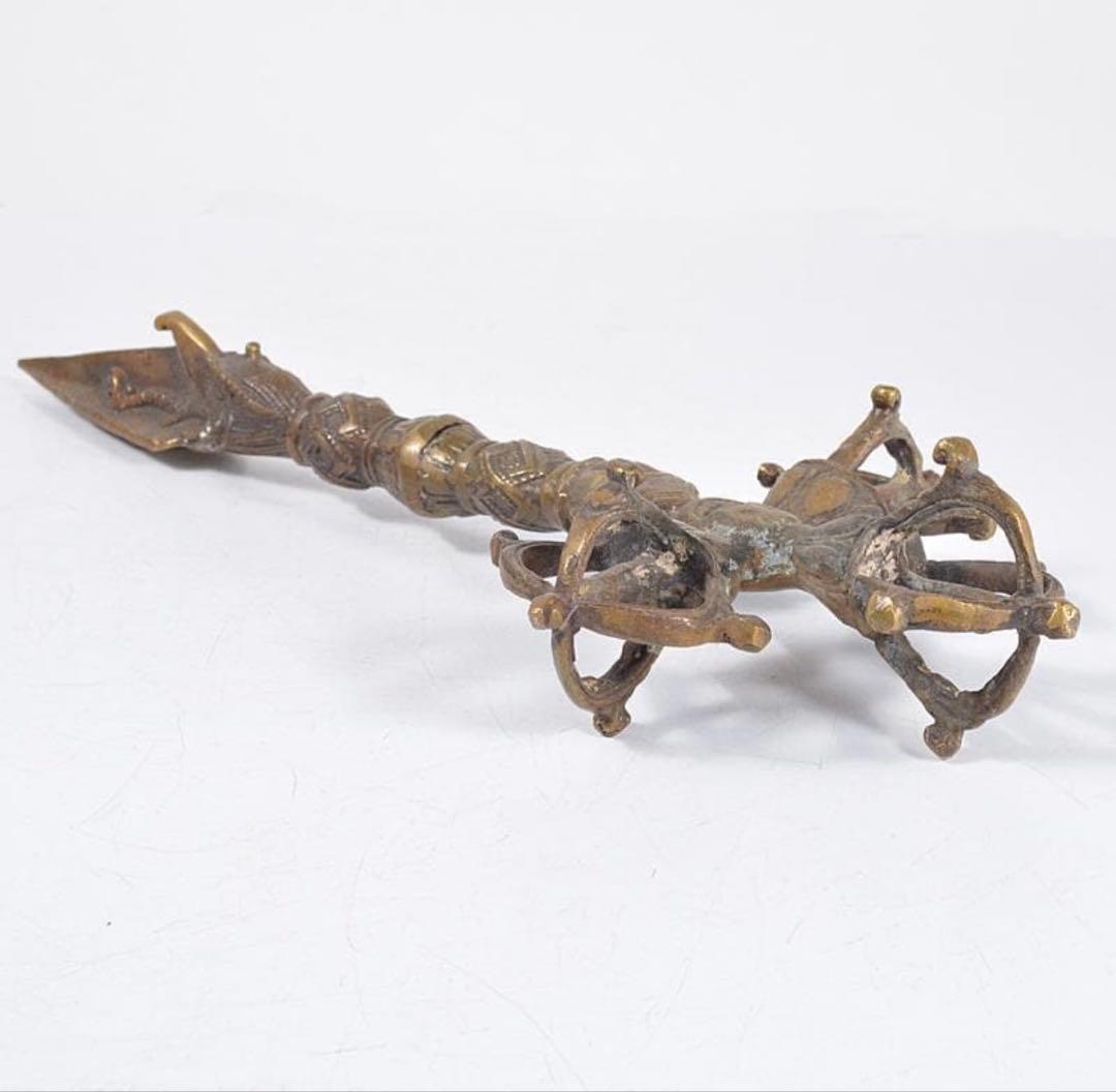 チベット密教法具　古銅鍍金 金剛杭　プルパ　骨董　アンティーク