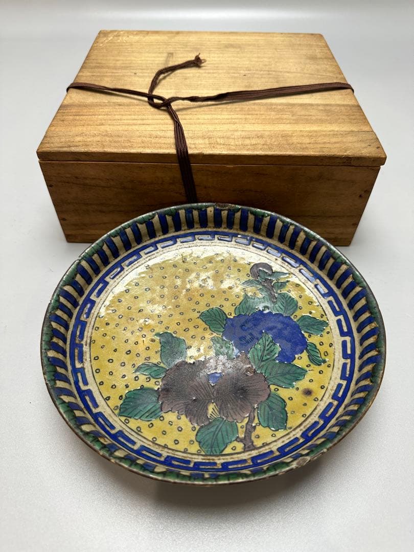 古九谷 花紋 皿 幅19cm 時代