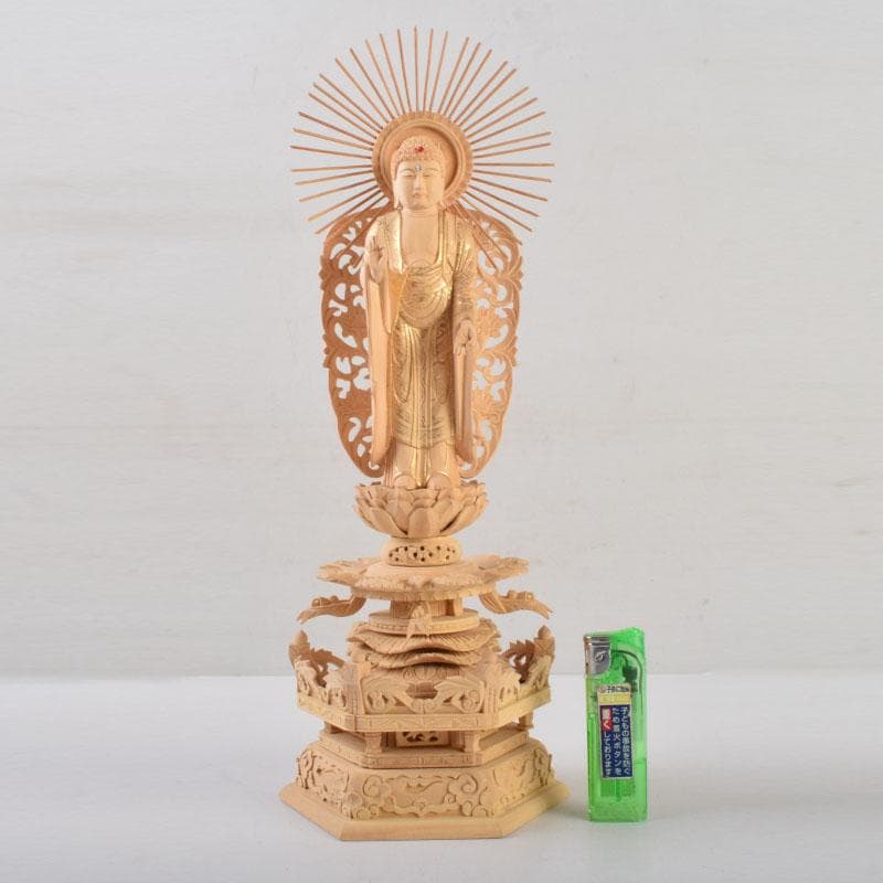 仏教美術　柘植彫刻　西立弥陀像　仏像　華鬘台　C　9122