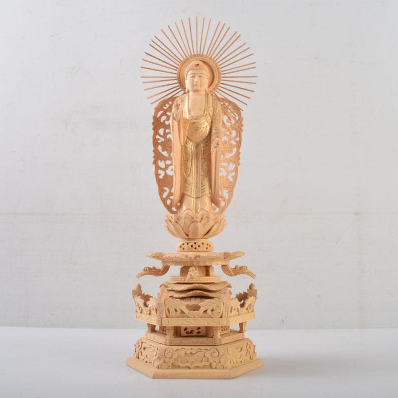 仏教美術　柘植彫刻　西立弥陀像　仏像　華鬘台　C　9122