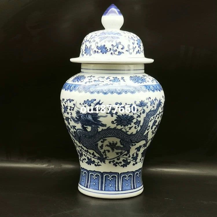 青花龍紋将軍壺 景徳鎮 陶磁器 装飾品 現代工芸品 美術品 置物