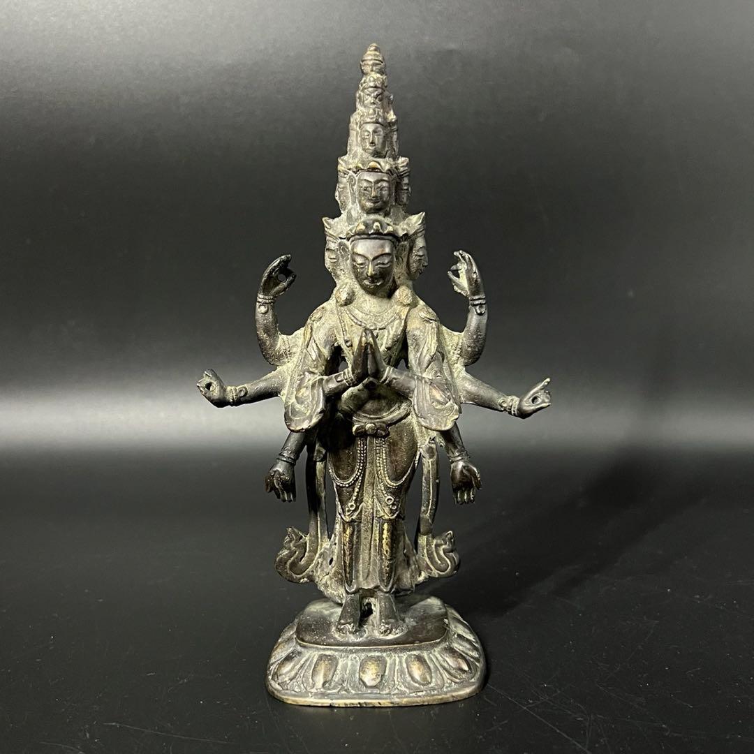 江戸後期 十一面観音菩薩像 古銅 多臂 仏像 高さ19cm◎仏教美術◎古美術庵々