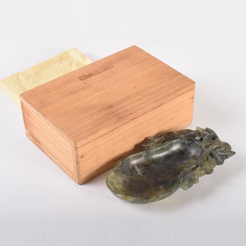 中国　玉石彫刻　瓢箪彫　水孟　筆洗　時代箱付　V　6955