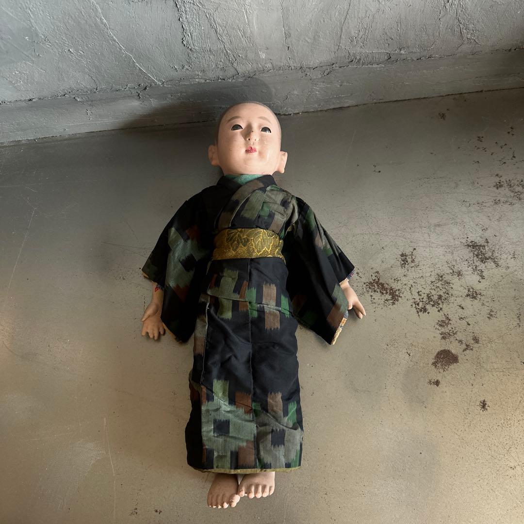 瞬間的お値下げ❣️ヴィンテージ　市松人形 男の子　黒と緑の模様