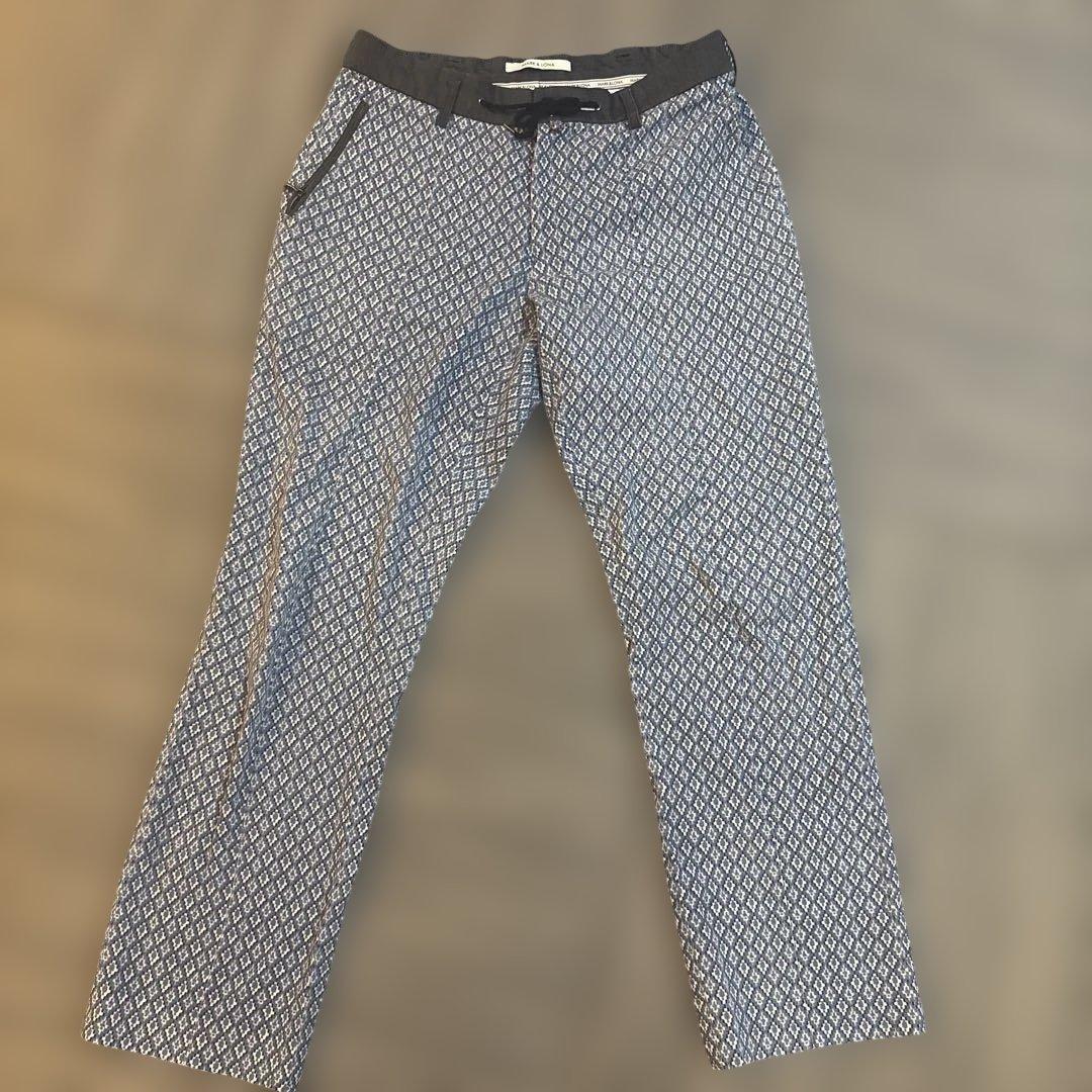 MARK & LONA 幾何学模様パンツ　Lサイズ　ネイビー系