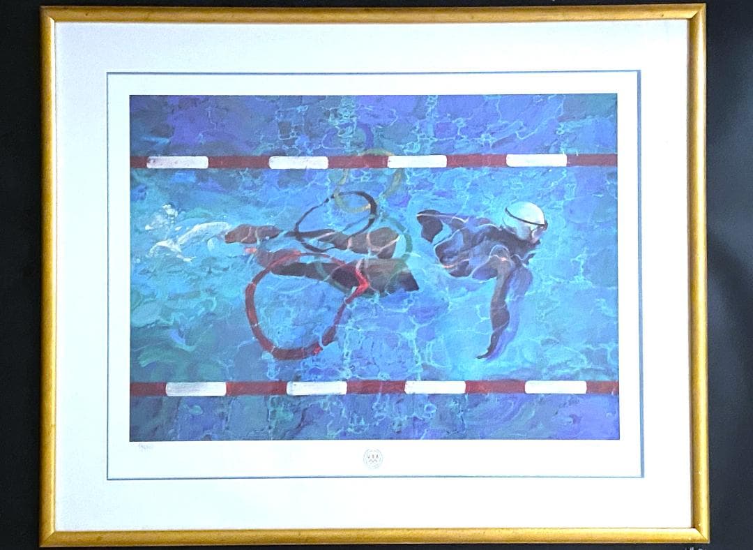 【美品】ロバート・ハインデル★Olympic Swimmer★リトグラフ★額装