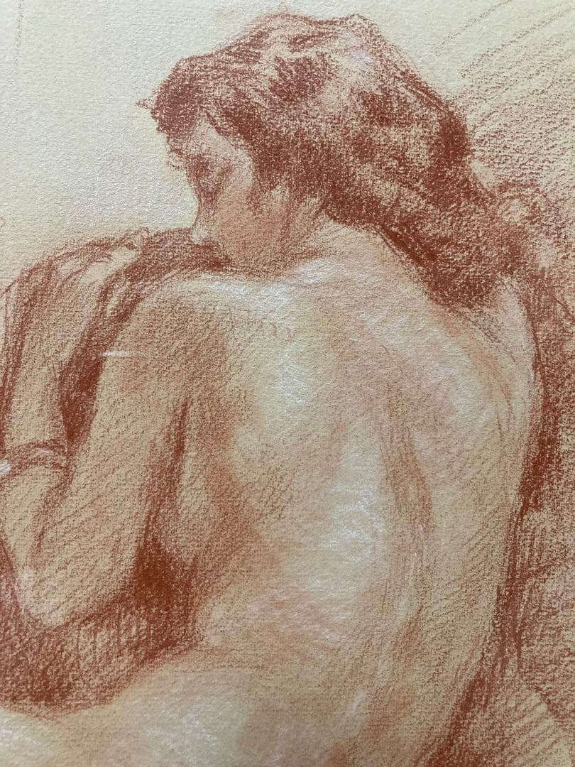 パステル デッサン裸婦人物画【Y Diey】 フランス ビンテージ 1973年作