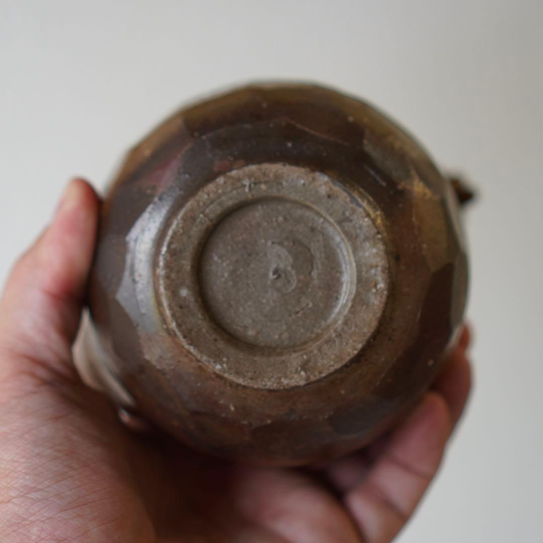 SNT727 備前焼 竹内靖之 造 龍摘み 籐手付き 面取り 土瓶 煎茶道具