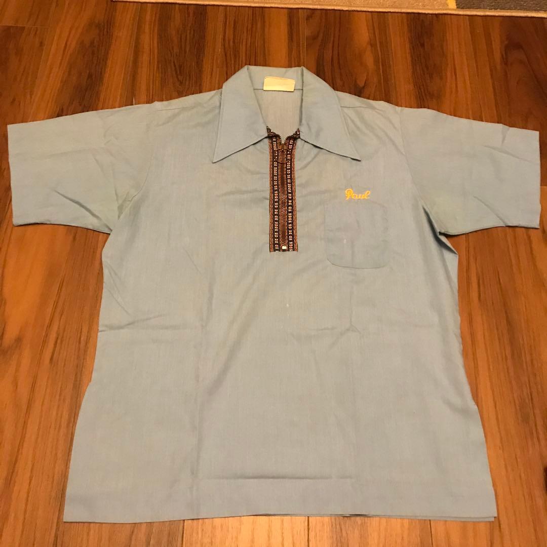 キングルイ　ビンテージ ボーリングシャツ　　刺繍　ハーフジップ　70s