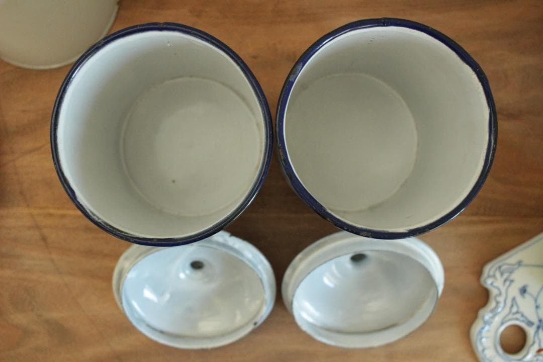 フランスアンティーク・ペアのエナメルキャニスター/パスタ・お米入れ