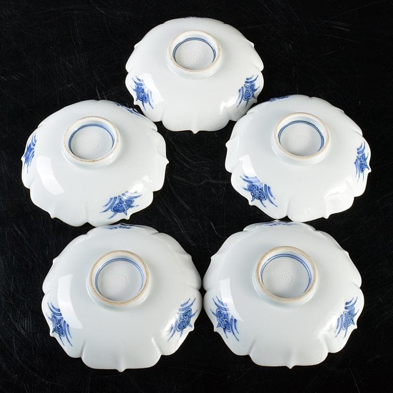 和食器　平安　三浦竹泉造　染付　吉文　輪花皿　五客　F　R5165