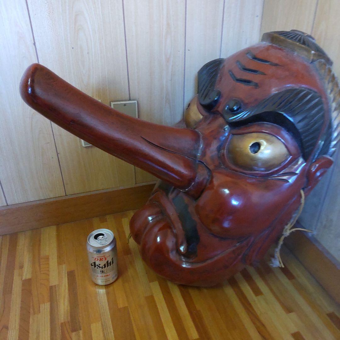 天狗面 伝統的な木製日本の面飾り 大型 縁起物