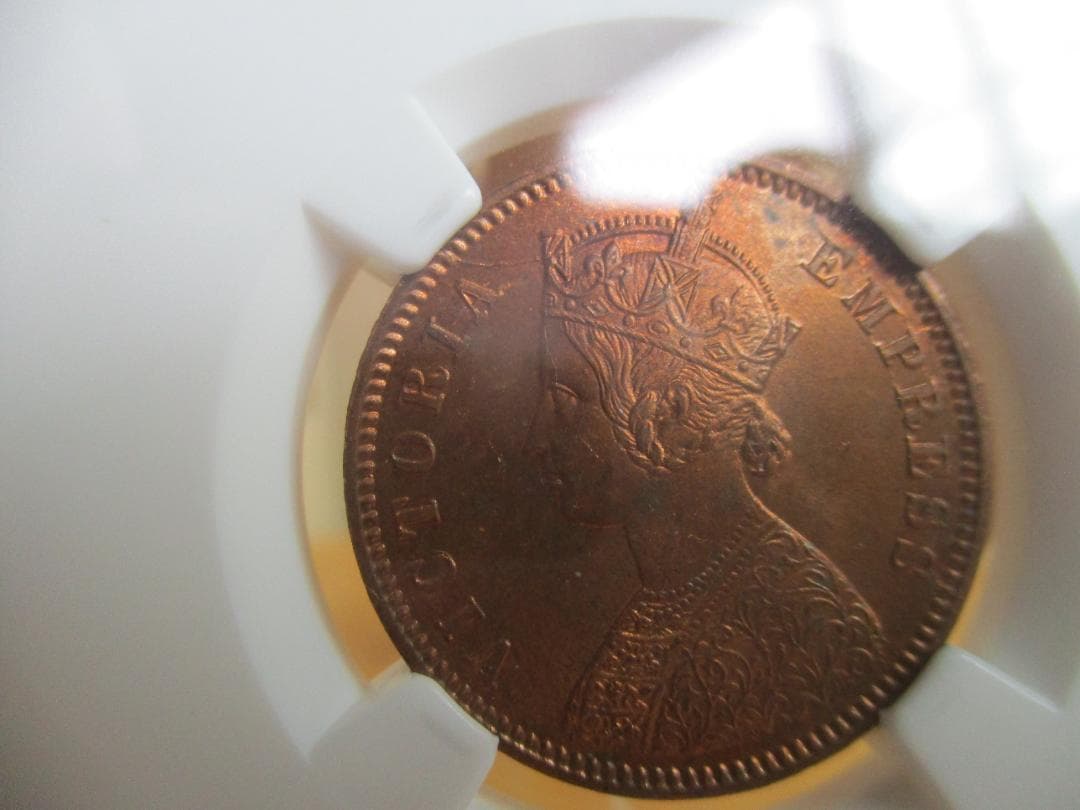 1880 英領インド　ヴィクトリア女王　1/4 アンナ銅貨　NGC MS64