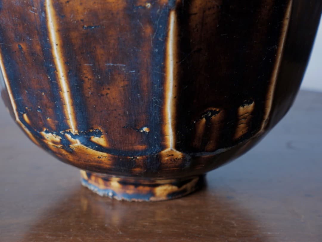 「19日まで掲載」李朝　朝鮮美術　飴釉　面取大壷　花瓶　古民藝　古道具Q2212