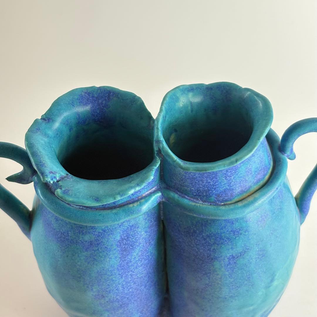 帯谷宗英 水注 トルコ青釉 花瓶 花入れ 華道具
